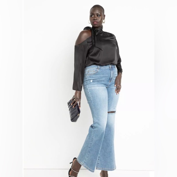 Item: NWT Eloquii Black One Shoulder Scarf Blouse - Picture 7 of 9